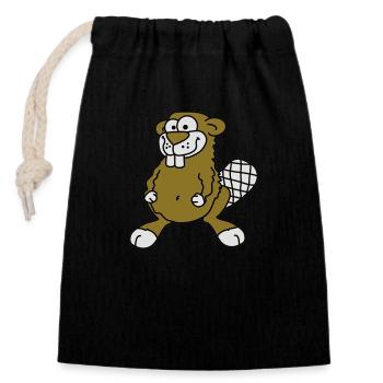 beaver - Closable cotton gift bag (14x20cm) - black - Front