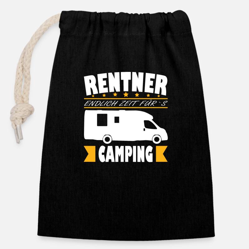 Camping Rentner - Endlich Zeit Opa Rente Spruch - Verschließbarer Geschenkbeutel aus Baumwolle (14x20cm) - Schwarz