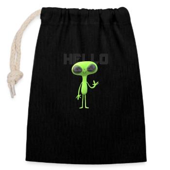 Hello Außerirdisch Alien Lustig - Verschließbarer Geschenkbeutel aus Baumwolle (14x20cm) - Schwarz - Vorne
