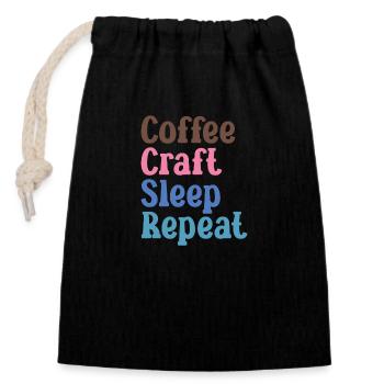 Eat, sleep, coffee, repeat - Closable cotton gift bag (14x20cm) - black - Front