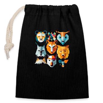 Geometric animals - Closable cotton gift bag (14x20cm) - black - Front