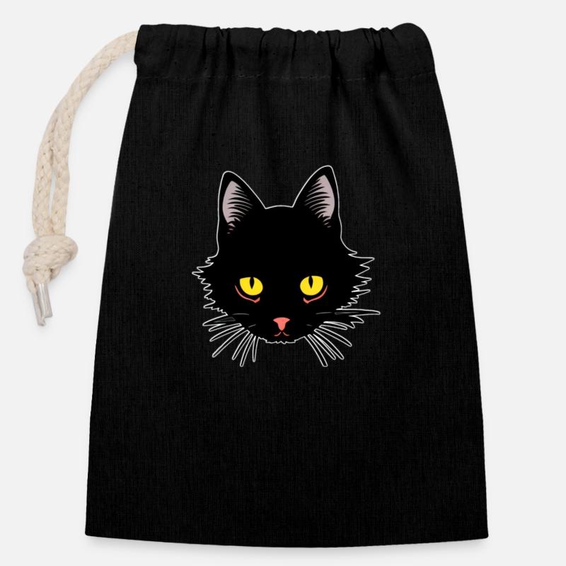 Chat noir qui n'a pas le temps de dormir - Sac cadeau en coton avec cordon (14 x 20 cm) - noir