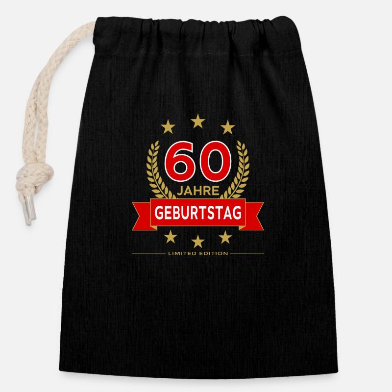 60. Geburtstag - Verschließbarer Geschenkbeutel aus Baumwolle (14x20cm) - Schwarz