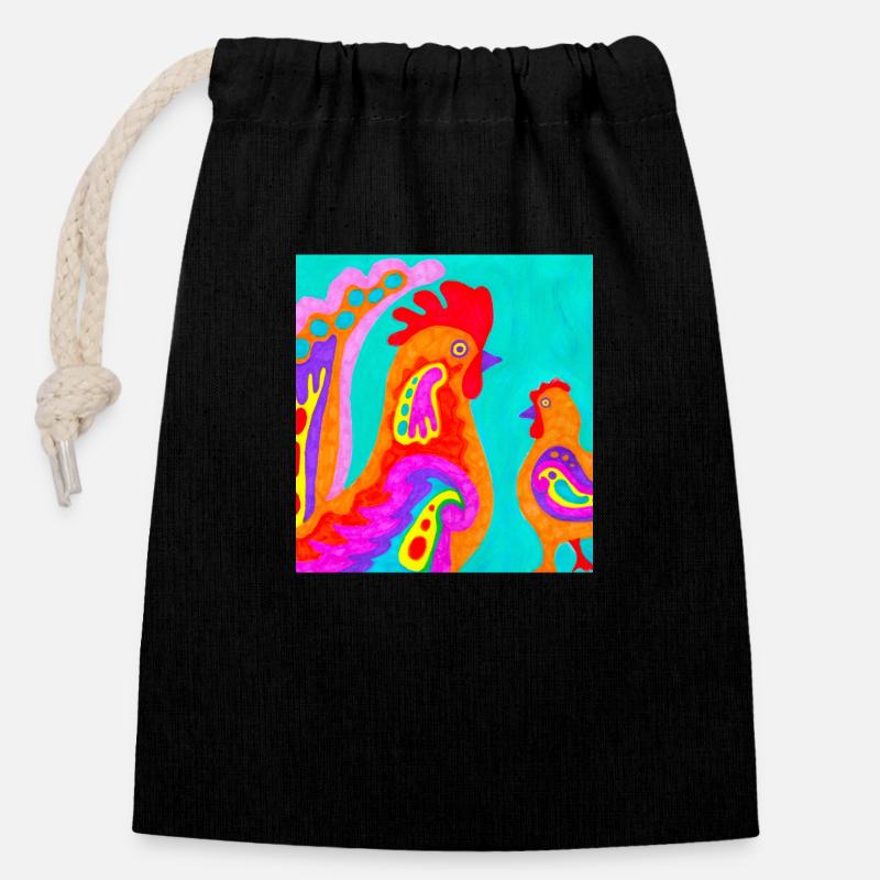 Rooster - Closable cotton gift bag (14x20cm) - black