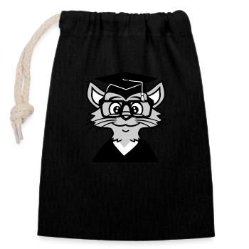 Remise des diplômes universitaires Chat Graduation Réussi - Sac cadeau en coton avec cordon (14 x 20 cm) - noir - Devant