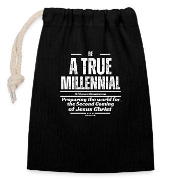 Sei ein wahrer Millennial - Weißer Text - Verschließbarer Geschenkbeutel aus Baumwolle (14x20cm) - Schwarz - Vorne