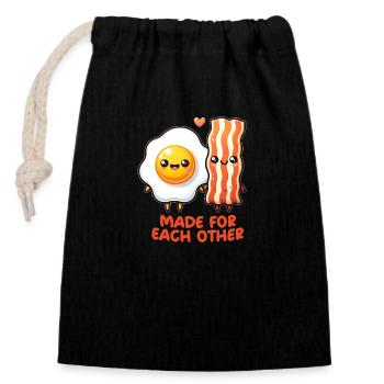 Egg and bacon - Closable cotton gift bag (14x20cm) - black - Front