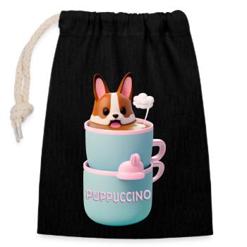 Puppuccino cute dog tshirt in a cup - Closable cotton gift bag (14x20cm) - black - Front