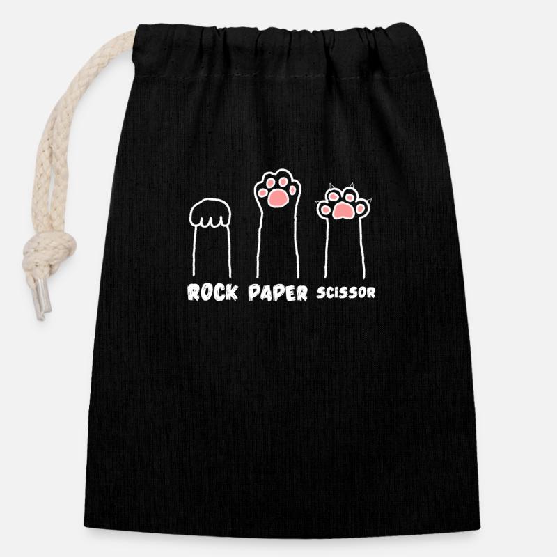 Ciseaux mignons Papier de pierre Pattes de chat drôle - Sac cadeau en coton avec cordon (14 x 20 cm) - noir