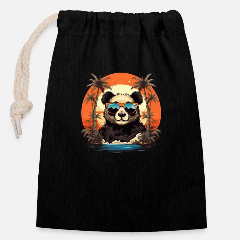 Panda Sonnenbrille Geschenkidee Urlaub Pandabär - Verschließbarer Geschenkbeutel aus Baumwolle (14x20cm) - Schwarz