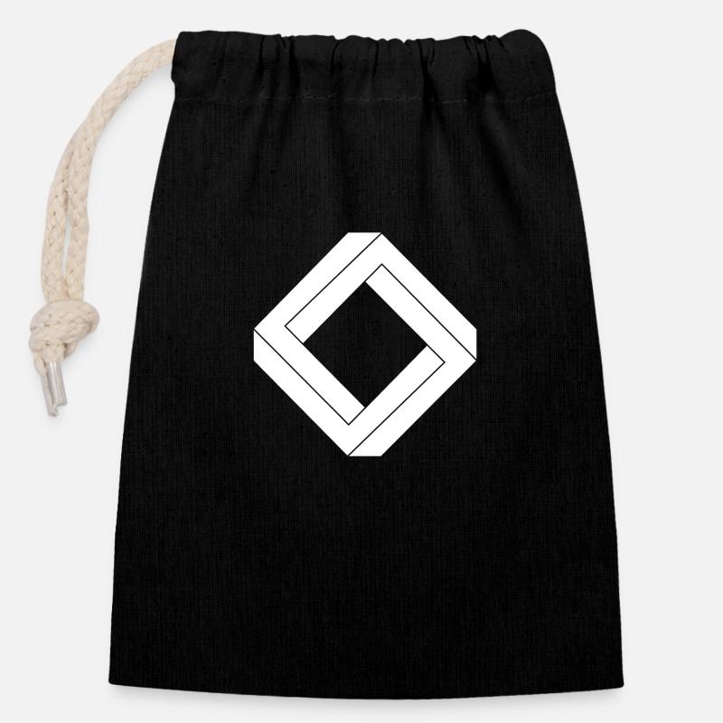 carré impossible blanc design - Sac cadeau en coton avec cordon (14 x 20 cm) - noir