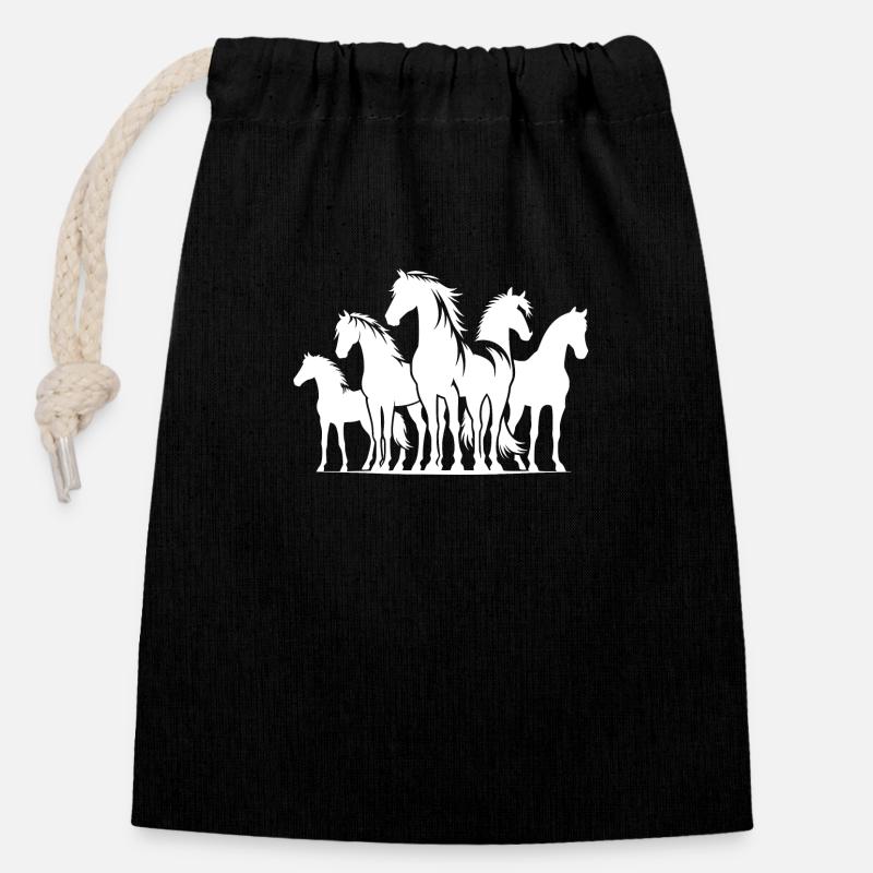 Chevaux élégants avec une crinière sauvage élégante - Sac cadeau en coton avec cordon (14 x 20 cm) - noir