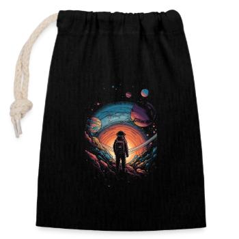 Wandern im Universum - Surrealistisches Artwork - Verschließbarer Geschenkbeutel aus Baumwolle (14x20cm) - Schwarz - Vorne