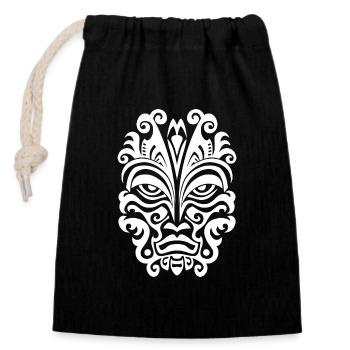 Conception de tatouage maori expressif en blanc - Sac cadeau en coton avec cordon (14 x 20 cm) - noir - Devant