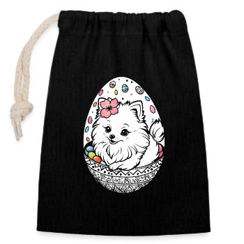 Poméranien Poméranien Aquarelle de Pâques - Sac cadeau en coton avec cordon (14 x 20 cm) - noir - Devant