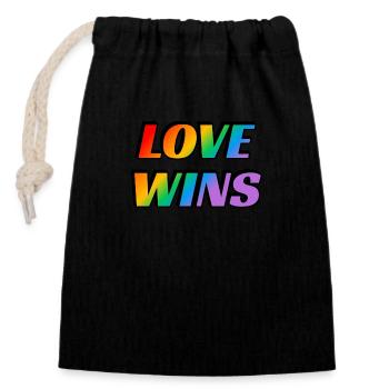 Liebe gewinnt LGBT Regenbogen Text Gay Pride - Verschließbarer Geschenkbeutel aus Baumwolle (14x20cm) - Schwarz - Vorne