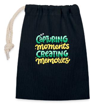 Capture de moments Appareil photo - Sac cadeau en coton avec cordon (14 x 20 cm) - bleu marine - Devant
