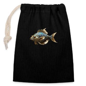Küstendeern barocker Fisch - Verschließbarer Geschenkbeutel aus Baumwolle (14x20cm) - Schwarz - Vorne