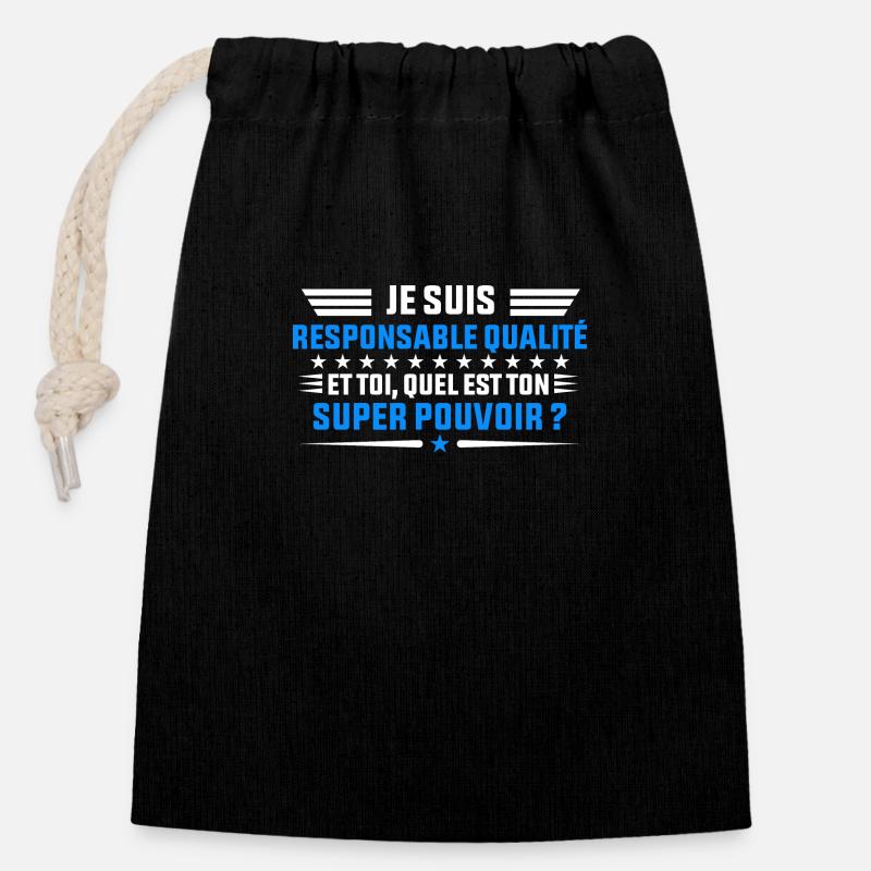 Je Suis Responsable qualité idée cadeau homme shi - Sac cadeau en coton avec cordon (14 x 20 cm) - noir