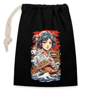 Anime Sushi Aesthetics: Manga Master - Sac cadeau en coton avec cordon (14 x 20 cm) - noir - Devant