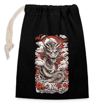 Ukiyo-E Drache: Retro Japanischer Streetwear - Verschließbarer Geschenkbeutel aus Baumwolle (14x20cm) - Schwarz - Vorne