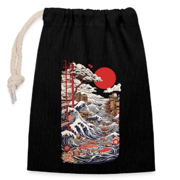 Retro Ukiyo-E Sushi mit Kirschblüten Otaku Kunst - Verschließbarer Geschenkbeutel aus Baumwolle (14x20cm) - Schwarz - Vorne