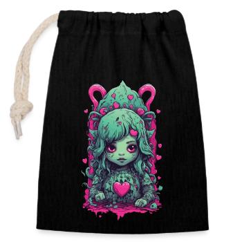 Kawaii Gothic Occult Magic Weirdcore Love Design - Closable cotton gift bag (14x20cm) - black - Front