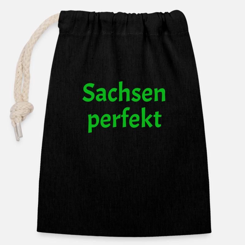 Sachsen perfekt - Verschließbarer Geschenkbeutel aus Baumwolle (14x20cm) - Schwarz