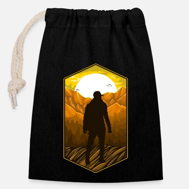 Trekking Montagnes - Sac cadeau en coton avec cordon (14 x 20 cm) - noir