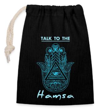 Yoga Hamsa Hand Hindu Buddhism Symbol - Closable cotton gift bag (14x20cm) - black - Front