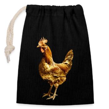 Huhn - Verschließbarer Geschenkbeutel aus Baumwolle (14x20cm) - Schwarz - Vorne