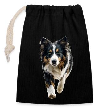 Collie - Verschließbarer Geschenkbeutel aus Baumwolle (14x20cm) - Schwarz - Vorne