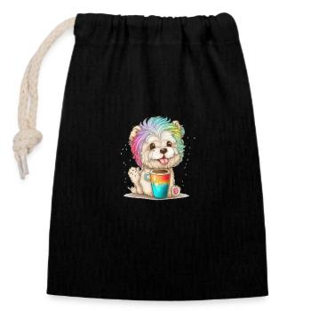 Süßer bunter Hund mit Kaffee und Leckerchen - Verschließbarer Geschenkbeutel aus Baumwolle (14x20cm) - Schwarz - Vorne