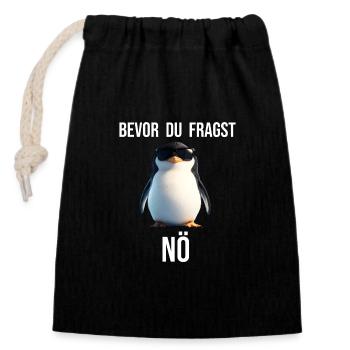 Before you ask No funny design cute penguin - Closable cotton gift bag (14x20cm) - black - Front