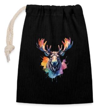 Moose Cool King of the Forest Watercolors - Closable cotton gift bag (14x20cm) - black - Front