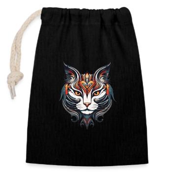 Cat Portrait Head - Closable cotton gift bag (14x20cm) - black - Front