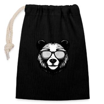 Panda Head Portrait Cool - Closable cotton gift bag (14x20cm) - black - Front