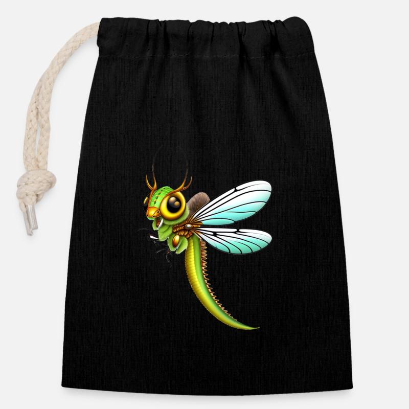 Libellule approche - Sac cadeau en coton avec cordon (14 x 20 cm) - noir