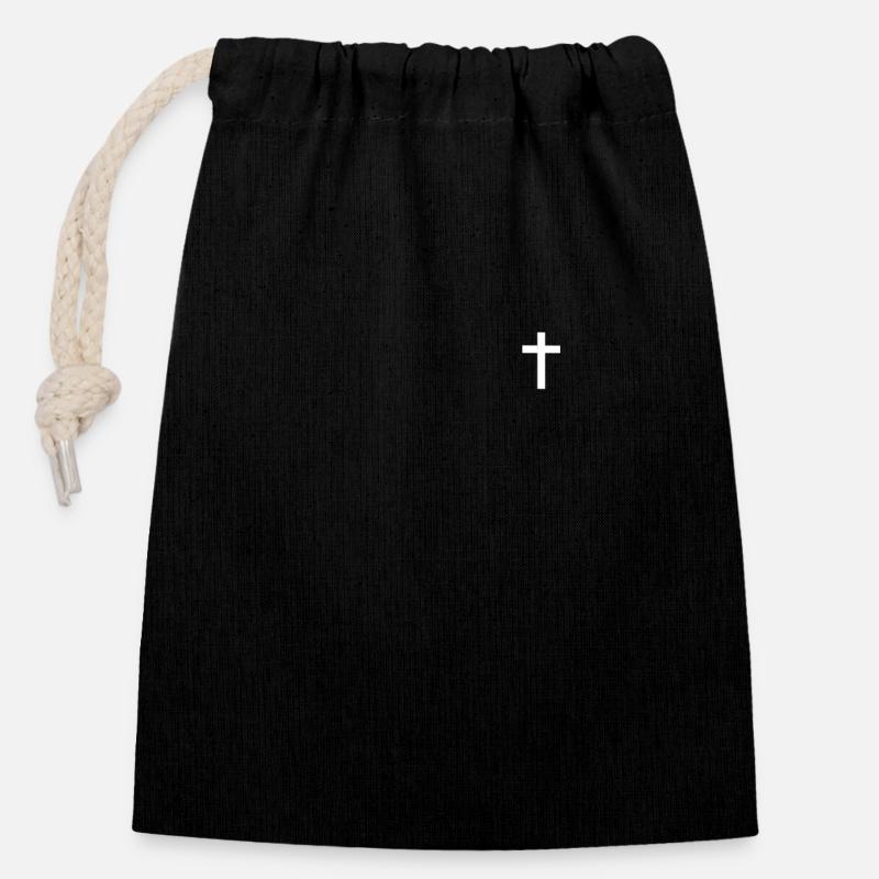 Croix chrétienne | Fier catholique - Sac cadeau en coton avec cordon (14 x 20 cm) - noir
