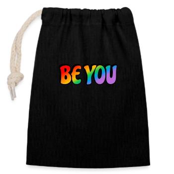 Sei du Regenbogen Text LGBTQ Pride Monat - Verschließbarer Geschenkbeutel aus Baumwolle (14x20cm) - Schwarz - Vorne