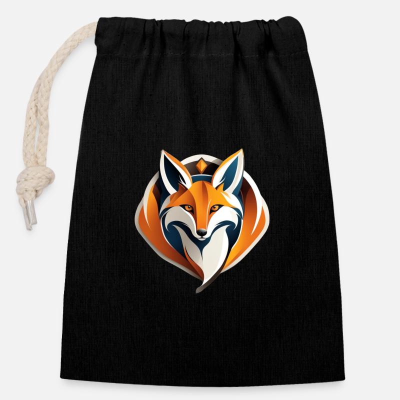 Fox - Closable cotton gift bag (14x20cm) - black