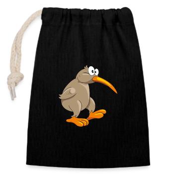 Oiseau kiwi drôle pensif - Sac cadeau en coton avec cordon (14 x 20 cm) - noir - Devant