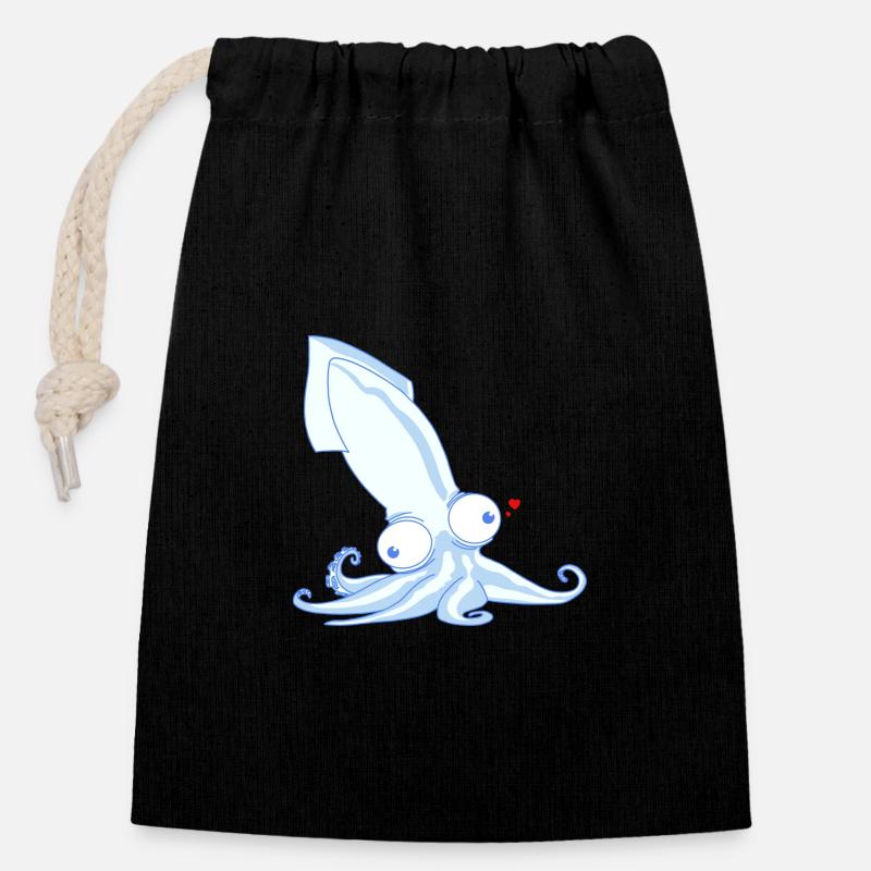 Octopus - Closable cotton gift bag (14x20cm) - black