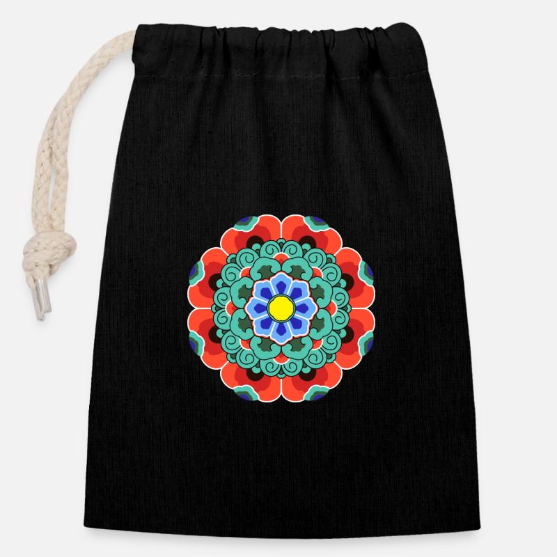 Dancheong 단청 - single - Closable cotton gift bag (14x20cm) - black