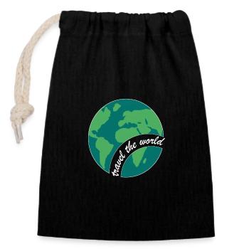 Travel the World - Weltreise - Reisen - Verschließbarer Geschenkbeutel aus Baumwolle (14x20cm) - Schwarz - Vorne