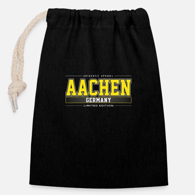 Aachen - Verschließbarer Geschenkbeutel aus Baumwolle (14x20cm) - Schwarz
