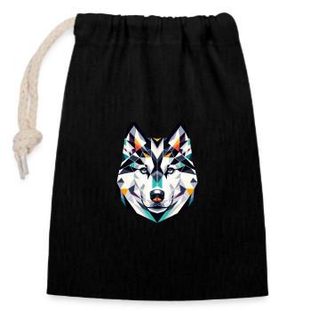 Siberian Husky Polygonales Porträt: Hundekunst - Verschließbarer Geschenkbeutel aus Baumwolle (14x20cm) - Schwarz - Vorne