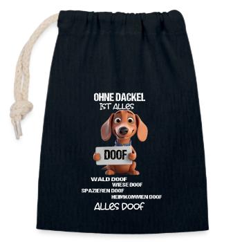 Ohne Dackel ist alles doof 3D Motiv - Dackelliebe - Verschließbarer Geschenkbeutel aus Baumwolle (14x20cm) - Navy - Vorne