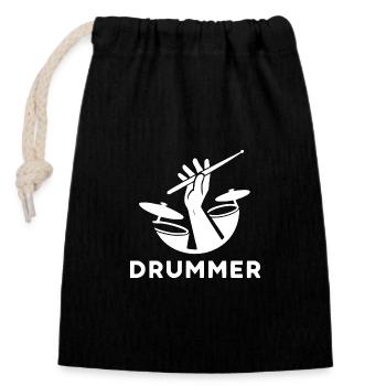 Drummer - Gift Idea for Drummers & Drummers - Closable cotton gift bag (14x20cm) - black - Front