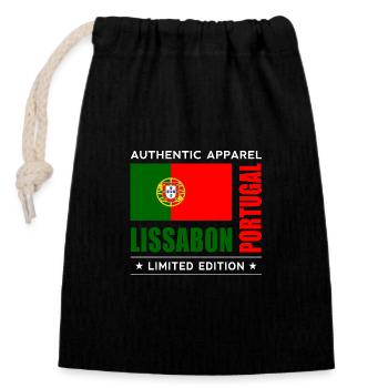 Lisbon - Closable cotton gift bag (14x20cm) - black - Front
